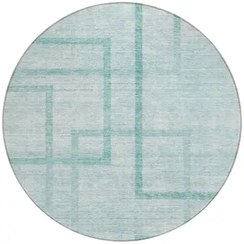 8' Teal Blue And Aqua Round Geometric Washable Indoor Outdoor Area Rug