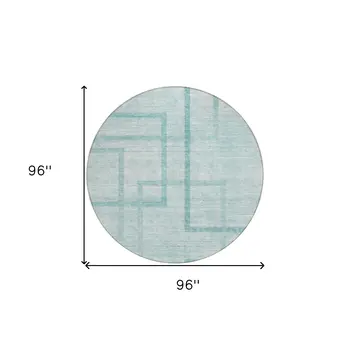 8' Teal Blue And Aqua Round Geometric Washable Indoor Outdoor Area Rug