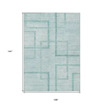 9' X 12' Teal Blue And Aqua Geometric Washable Indoor Outdoor Area Rug