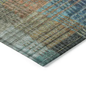 5' X 8' Green Gold And Teal Blue Abstract Washable Indoor Outdoor Area Rug
