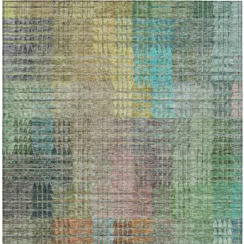 9' X 12' Green Gold And Teal Blue Abstract Washable Indoor Outdoor Area Rug