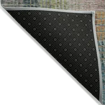 9' X 12' Green Gold And Teal Blue Abstract Washable Indoor Outdoor Area Rug