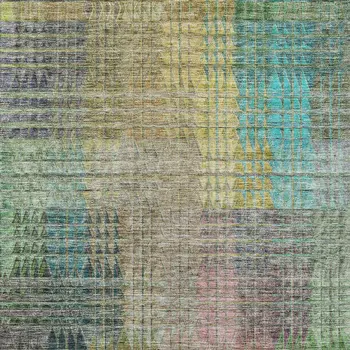 9' X 12' Green Gold And Teal Blue Abstract Washable Indoor Outdoor Area Rug