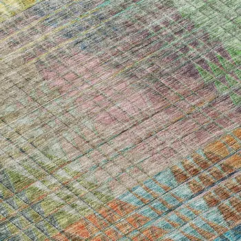 9' X 12' Green Gold And Teal Blue Abstract Washable Indoor Outdoor Area Rug