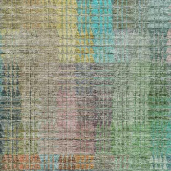 10' X 14' Green Gold And Teal Blue Abstract Washable Indoor Outdoor Area Rug