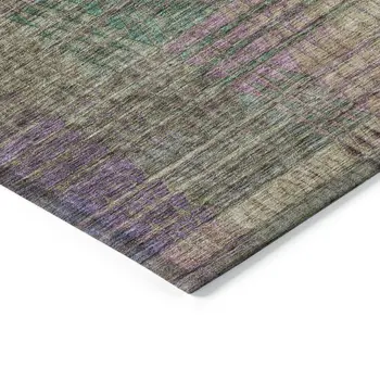 9' X 12' Plum Olive Green And Lavender Abstract Washable Indoor Outdoor Area Rug