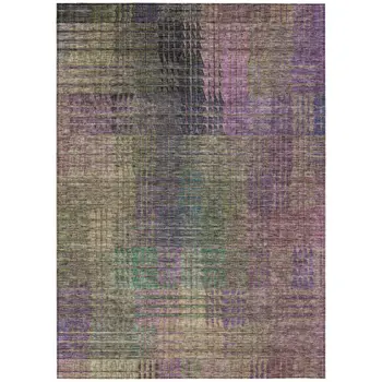 10' X 14' Plum Olive Green And Lavender Abstract Washable Indoor Outdoor Area Rug