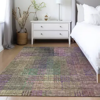 10' X 14' Plum Olive Green And Lavender Abstract Washable Indoor Outdoor Area Rug