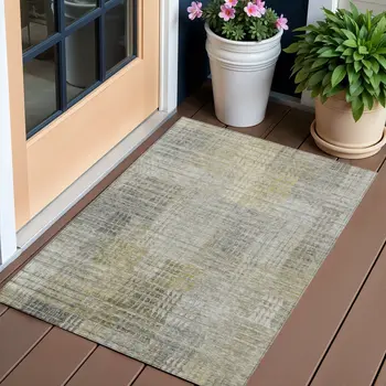 3' X 5' Taupe Beige And Brown Abstract Washable Indoor Outdoor Area Rug
