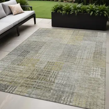 5' X 8' Taupe Beige And Brown Abstract Washable Indoor Outdoor Area Rug
