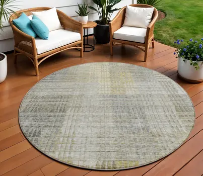 8' Taupe Beige And Brown Round Abstract Washable Indoor Outdoor Area Rug