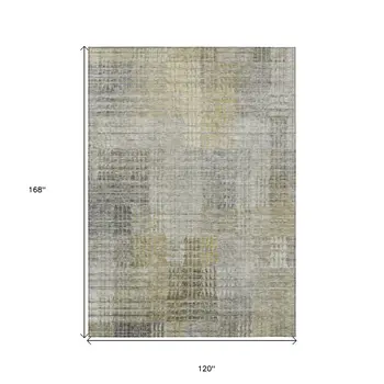 10' X 14' Taupe Beige And Brown Abstract Washable Indoor Outdoor Area Rug