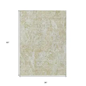 3' X 5' Beige Tan And Taupe Abstract Washable Indoor Outdoor Area Rug