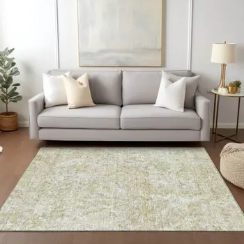 5' X 8' Beige Tan And Taupe Abstract Washable Indoor Outdoor Area Rug