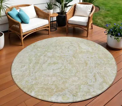 8' Beige Tan And Taupe Round Abstract Washable Indoor Outdoor Area Rug