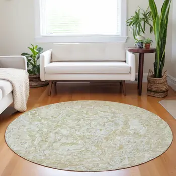 8' Beige Tan And Taupe Round Abstract Washable Indoor Outdoor Area Rug