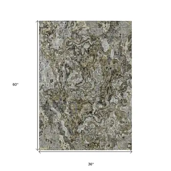 3' X 5' Brown Beige And Tan Abstract Washable Indoor Outdoor Area Rug