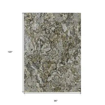 8' X 10' Brown Beige And Tan Abstract Washable Indoor Outdoor Area Rug