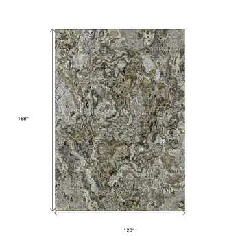 10' X 14' Brown Beige And Tan Abstract Washable Indoor Outdoor Area Rug