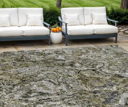 10' X 14' Brown Beige And Tan Abstract Washable Indoor Outdoor Area Rug