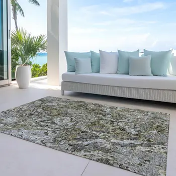 10' X 14' Brown Beige And Tan Abstract Washable Indoor Outdoor Area Rug
