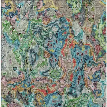 3' X 5' Orange And Teal Blue Abstract Washable Indoor Outdoor Area Rug