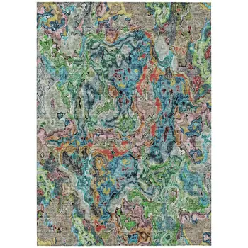 3' X 5' Orange And Teal Blue Abstract Washable Indoor Outdoor Area Rug
