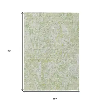 5' X 8' Artichoke Green And Fern Green Abstract Washable Indoor Outdoor Area Rug
