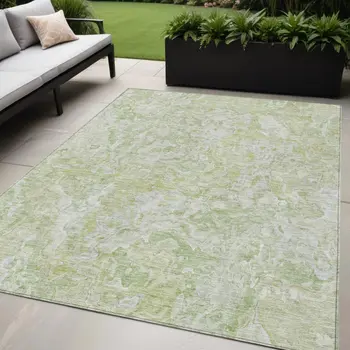 5' X 8' Artichoke Green And Fern Green Abstract Washable Indoor Outdoor Area Rug