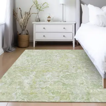5' X 8' Artichoke Green And Fern Green Abstract Washable Indoor Outdoor Area Rug