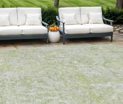 9' X 12' Artichoke Green And Fern Green Abstract Washable Indoor Outdoor Area Rug