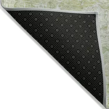 9' X 12' Artichoke Green And Fern Green Abstract Washable Indoor Outdoor Area Rug
