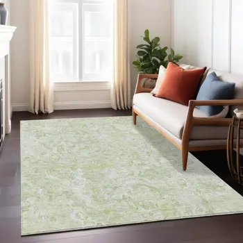 10' X 14' Artichoke Green And Fern Green Abstract Washable Indoor Outdoor Area Rug