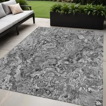 5' X 8' Gray Charcoal And Silver Abstract Washable Indoor Outdoor Area Rug