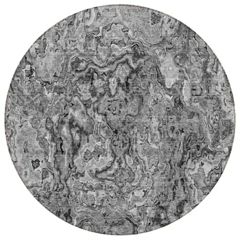 8' Gray Charcoal And Silver Round Abstract Washable Indoor Outdoor Area Rug