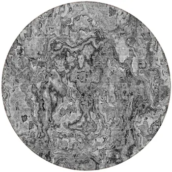 8' Gray Charcoal And Silver Round Abstract Washable Indoor Outdoor Area Rug