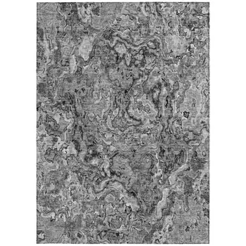 8' X 10' Gray Charcoal And Silver Abstract Washable Indoor Outdoor Area Rug