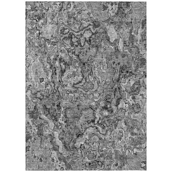 8' X 10' Gray Charcoal And Silver Abstract Washable Indoor Outdoor Area Rug