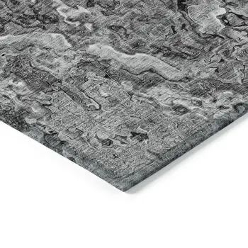 8' X 10' Gray Charcoal And Silver Abstract Washable Indoor Outdoor Area Rug