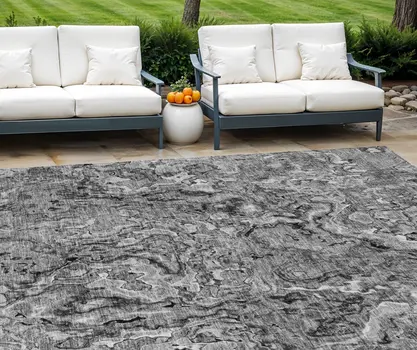 9' X 12' Gray Charcoal And Silver Abstract Washable Indoor Outdoor Area Rug