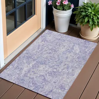 3' X 5' Plum Purple And Lavender Abstract Washable Indoor Outdoor Area Rug