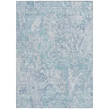 9' X 12' Sky Blue And Denim Blue Abstract Washable Indoor Outdoor Area Rug