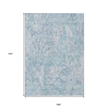 9' X 12' Sky Blue And Denim Blue Abstract Washable Indoor Outdoor Area Rug