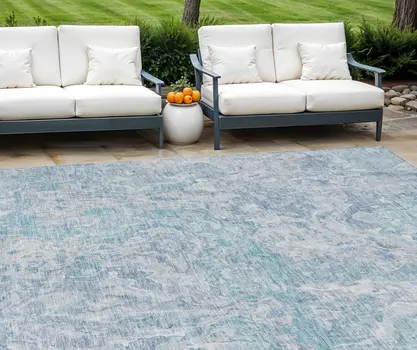 9' X 12' Sky Blue And Denim Blue Abstract Washable Indoor Outdoor Area Rug