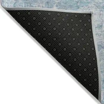 9' X 12' Sky Blue And Denim Blue Abstract Washable Indoor Outdoor Area Rug