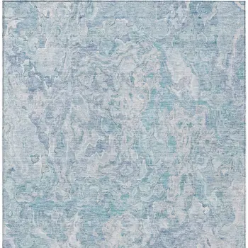 9' X 12' Sky Blue And Denim Blue Abstract Washable Indoor Outdoor Area Rug