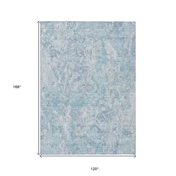 10' X 14' Sky Blue And Denim Blue Abstract Washable Indoor Outdoor Area Rug