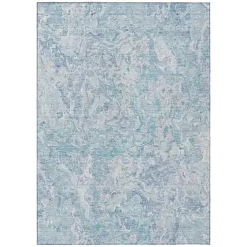 10' X 14' Sky Blue And Denim Blue Abstract Washable Indoor Outdoor Area Rug