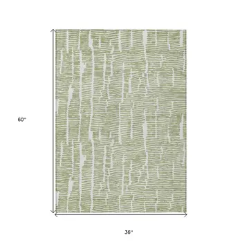 3' X 5' Artichoke Green And Ivory Abstract Washable Indoor Outdoor Area Rug