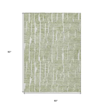 5' X 8' Artichoke Green And Ivory Abstract Washable Indoor Outdoor Area Rug